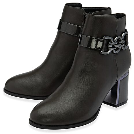 Lotus Amarin Block Heel Ankle Boots With Metallic Chain Detail (Size 3) - Grey