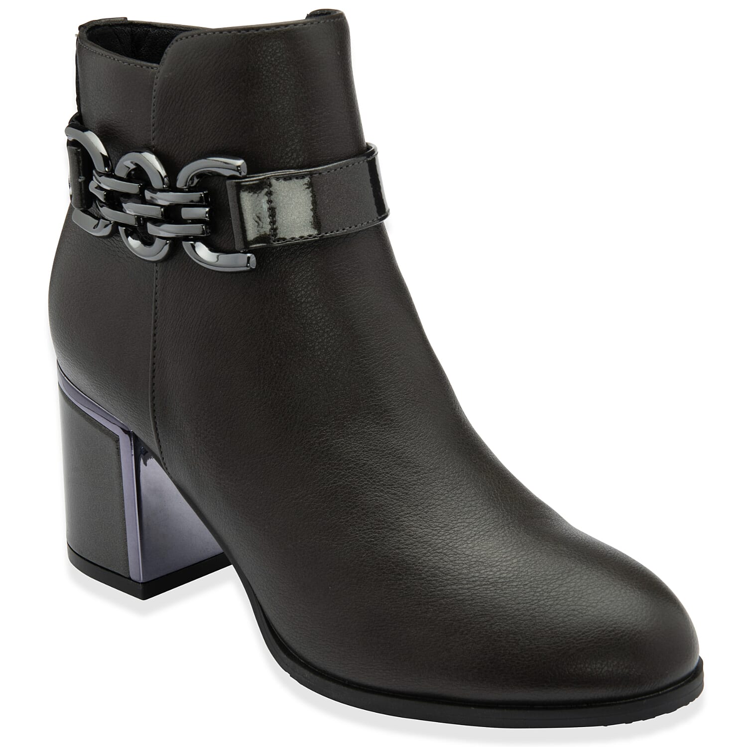 Lotus Amarin Block Heel Ankle Boots With Metallic Chain Detail (Size 3) - Grey