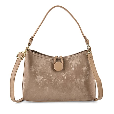 Designer Inspired- Set of 2 Shoulder Handbags with Crossbody Strap - Tan