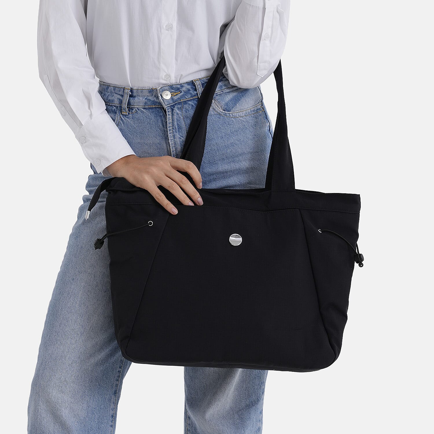 Designer Inspired Multi-Pocket Tote Bag - Black