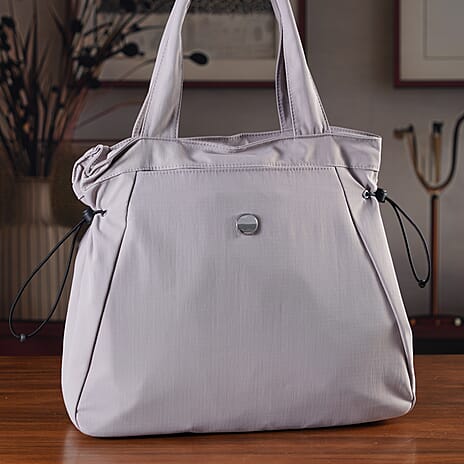 Designer Inspired Multi-pocket Side Cinch Tote Shopper Shoulder Bag - Light Purple
