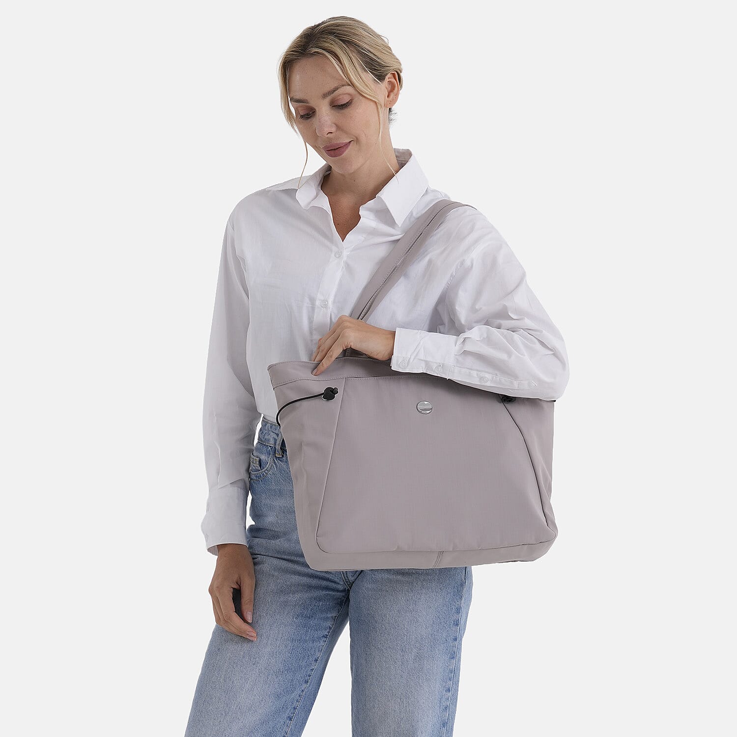 Designer Inspired Multi-Pocket Tote Bag - Light Purple