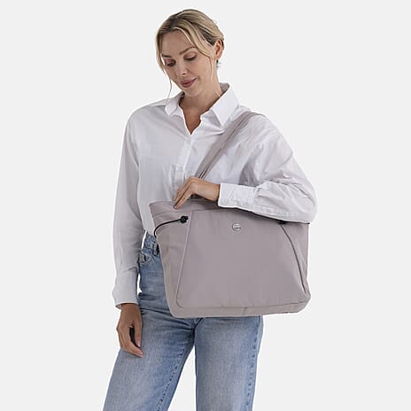 Designer Inspired Multi-pocket Side Cinch Tote Shopper Shoulder Bag - Light Purple