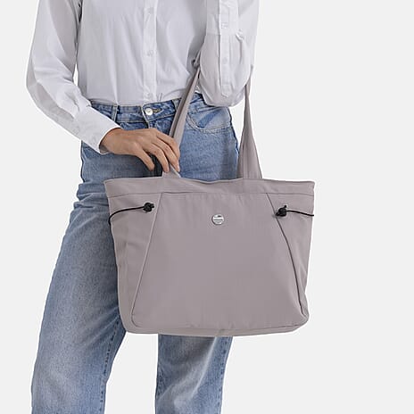 Designer Inspired Multi-pocket Side Cinch Tote Shopper Shoulder Bag - Light Purple