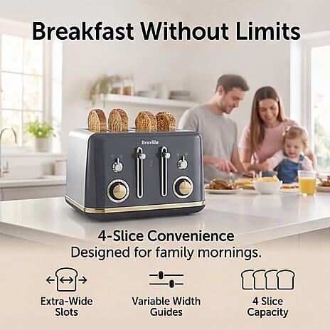 BREVILLE Mostra 4-Slice Toaster - Grey - Gold
