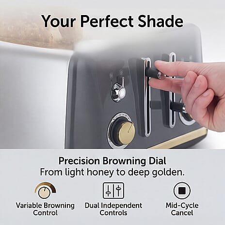 BREVILLE Mostra 4-Slice Toaster - Grey - Gold