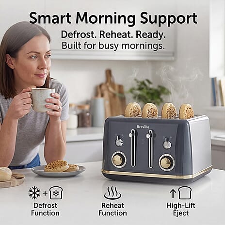 BREVILLE Mostra 4-Slice Toaster - Grey - Gold