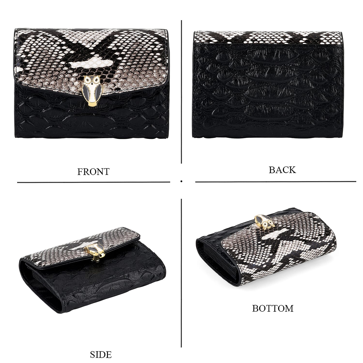 LA MAREY SIGNATURE Set of 2 Genuine Leather Snakeskin Handbag with Detachable Sling Strap & Card Holder - Black & White