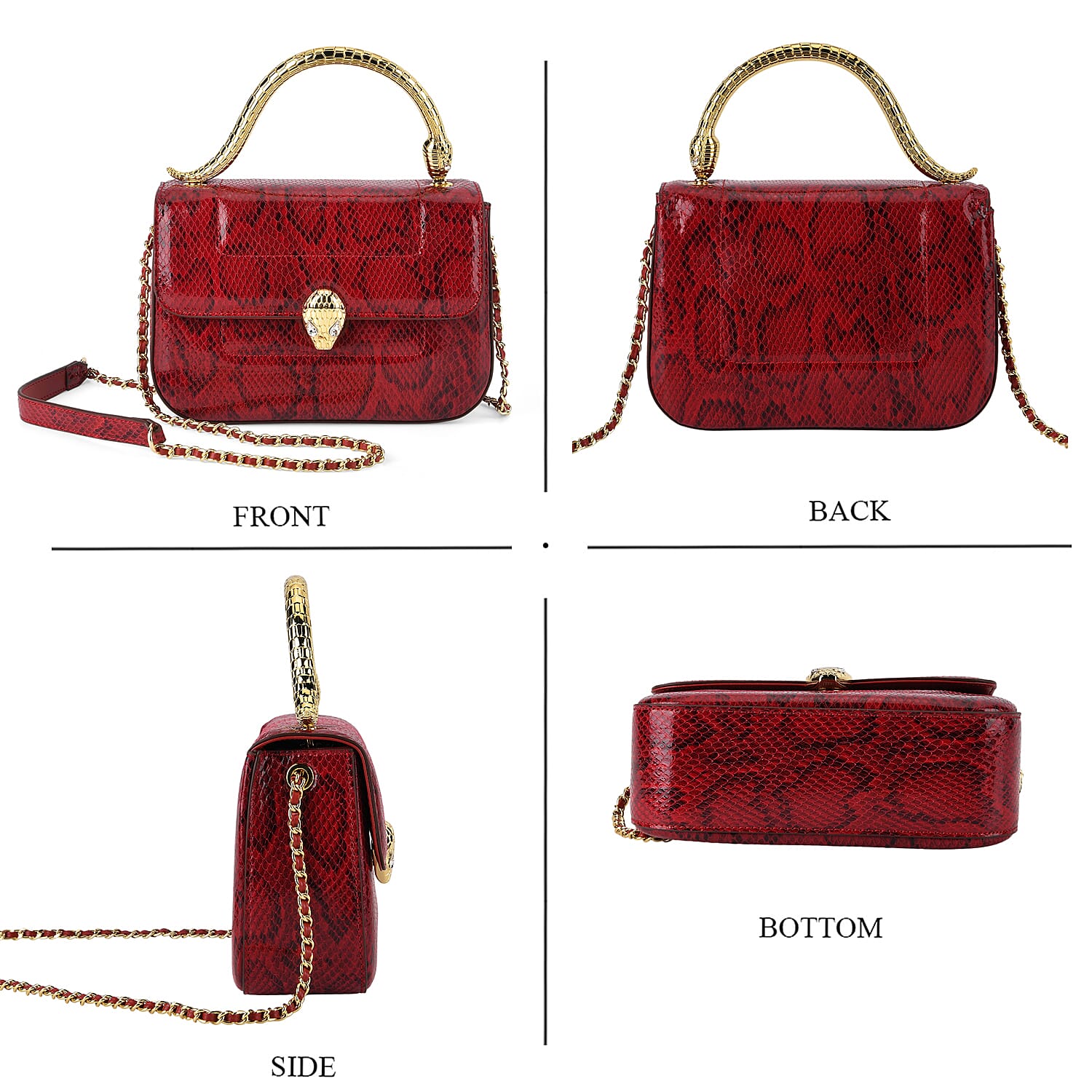 LA MAREY SIGNATURE Set of 2 Genuine Leather Snakeskin Handbag with Detachable Sling Strap & Card Holder - Burgundy