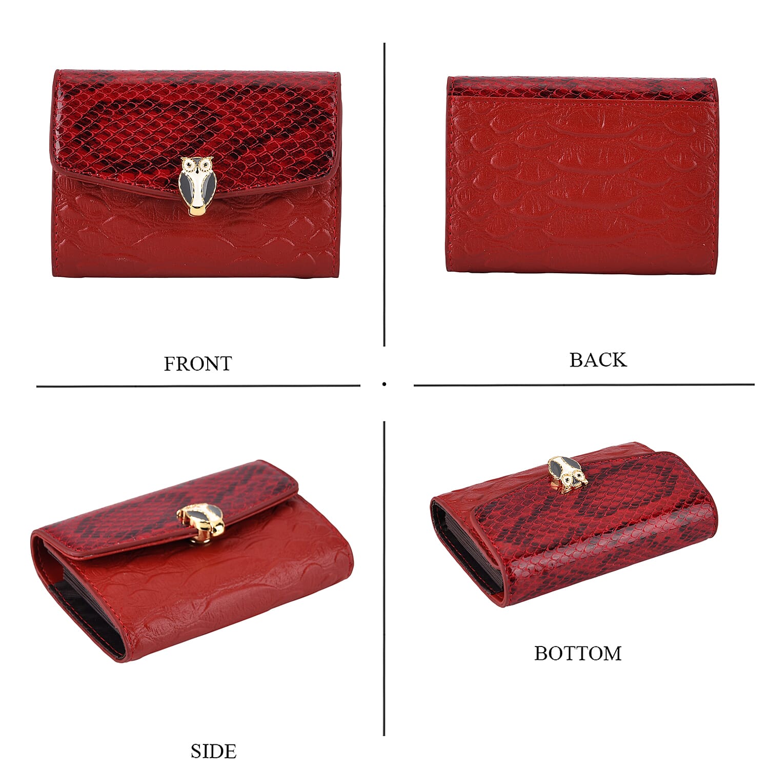 LA MAREY SIGNATURE Set of 2 Genuine Leather Snakeskin Handbag with Detachable Sling Strap & Card Holder - Burgundy