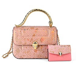 LA MAREY SIGNATURE Set of 2 Genuine Leather Snakeskin Handbag with Detachable Sling Strap & Card Holder - Black & White
