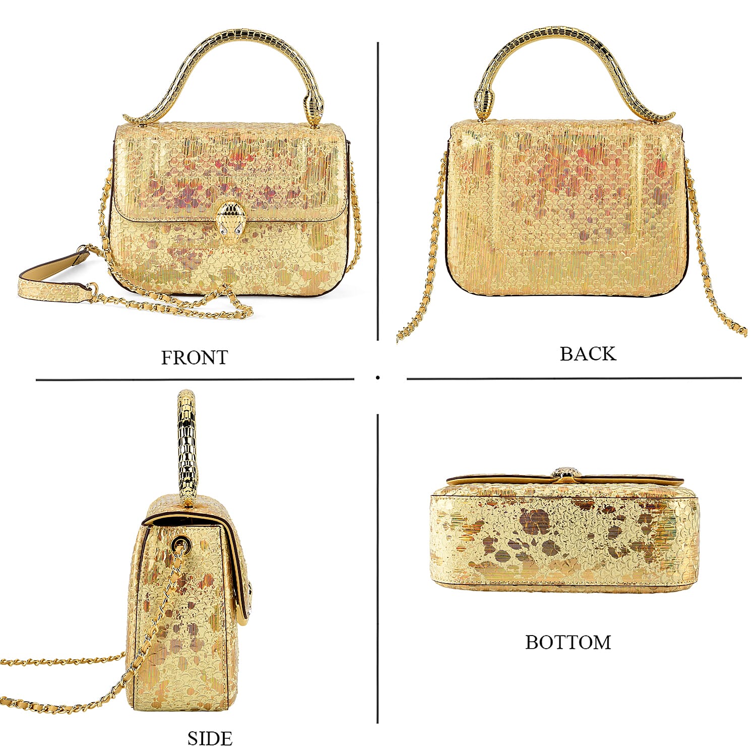 LA MAREY SIGNATURE Set of 2 Genuine Leather Snakeskin Handbag with Detachable Sling Strap & Card Holder - Gold
