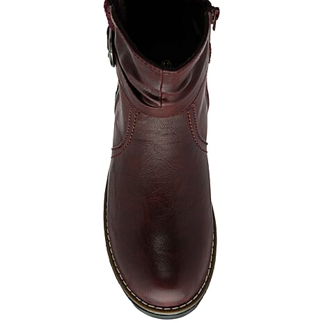 Lotus Triana Womens Comfort Winter Biker Boots With Buckle Detail (Size 3) - Bordo