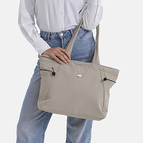 Designer Inspired Multi-pocket Side Cinch Tote Shopper Shoulder Bag - Light Green