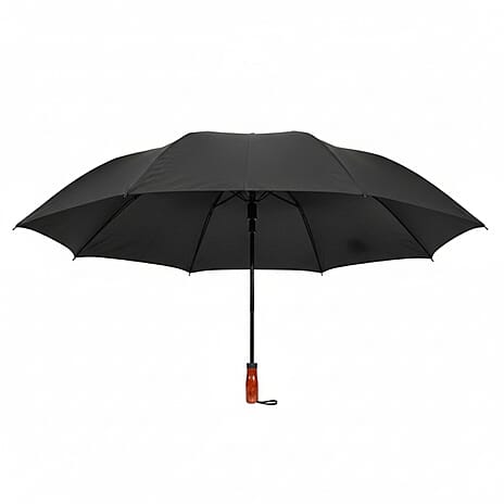 Black Wooden Handle Premium Small Automatic Umbrella with Brown Handle