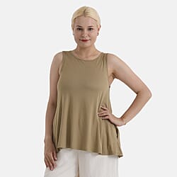 StyledBy Sleeveless Round-neck Blouse with Side Pockets (One Size) - Khaki Green