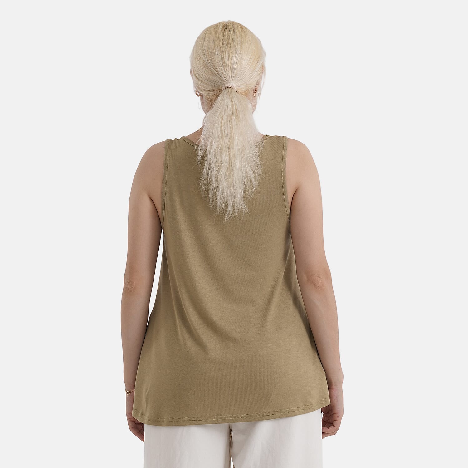 StyledBy Sleeveless Round-neck Blouse with Side Pockets (One Size) - Khaki Green