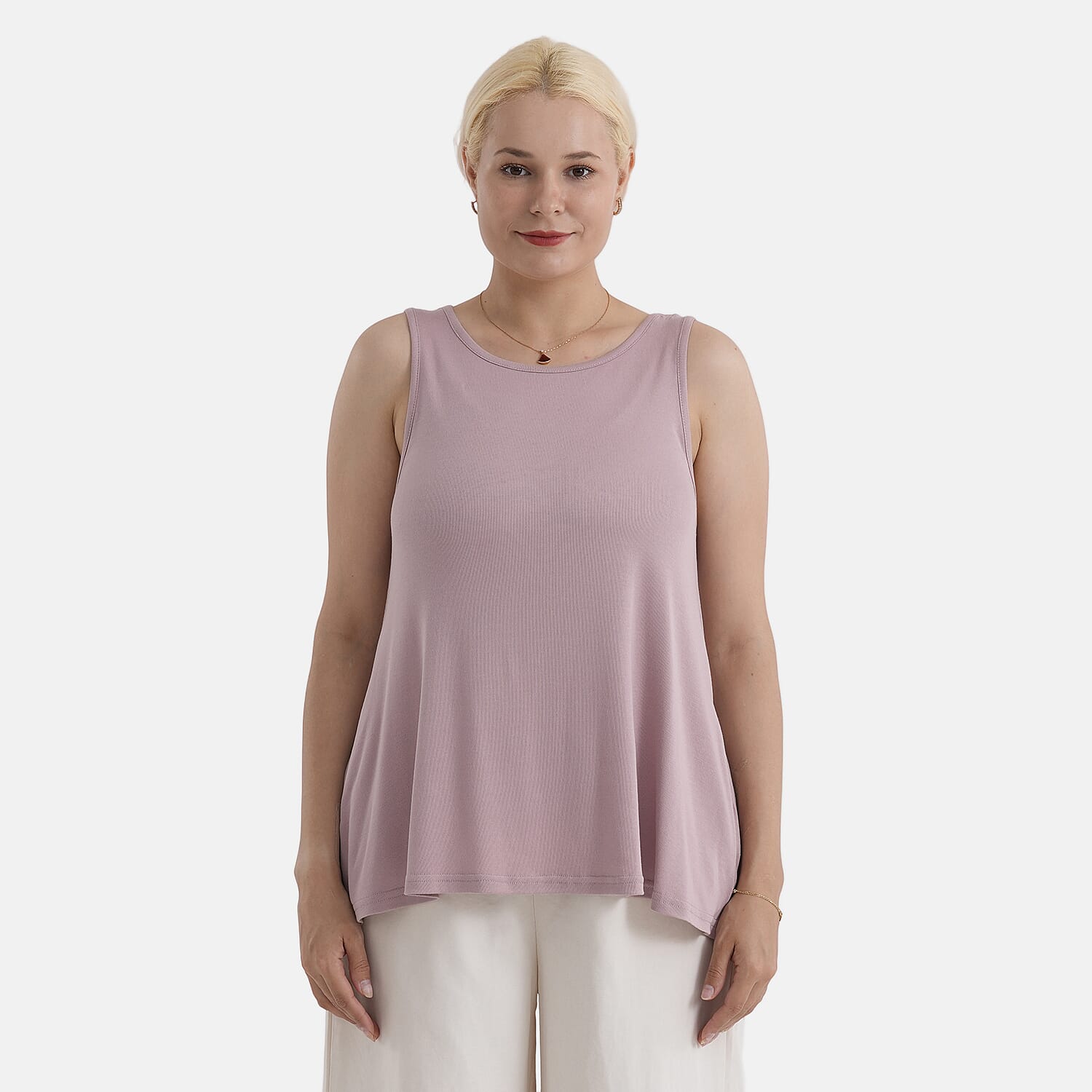 StyledBy Sleeveless Round-neck Blouse with Side Pockets (One Size) - Pale Mauve