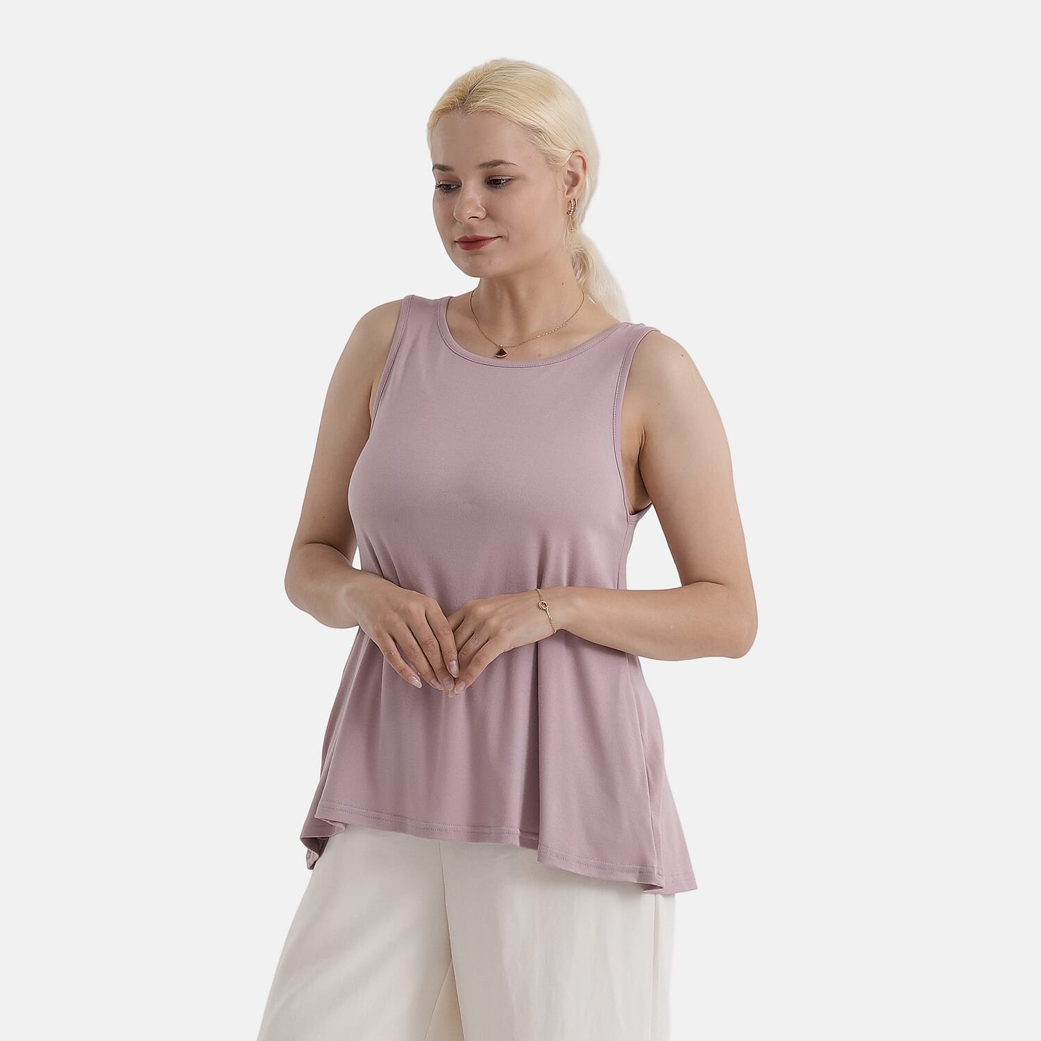 StyledBy Sleeveless Round-neck Blouse with Side Pockets (One Size) - Pale Mauve