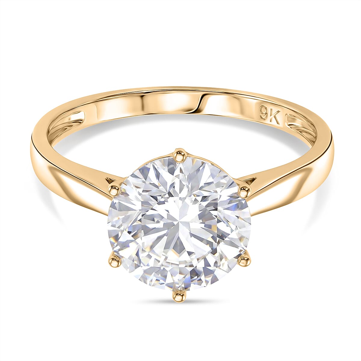 9K Yellow Gold GRA Certified VVS1-D Moissanite Solitaire Ring 3.50 Ct.