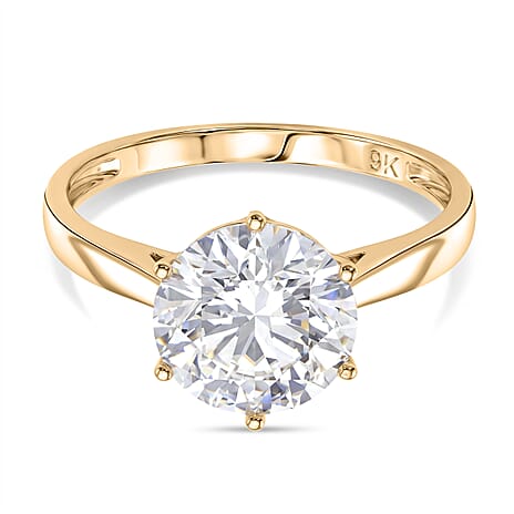 9K Yellow Gold GRA Certified VVS1-D Moissanite Solitaire Ring 3.50 Ct.