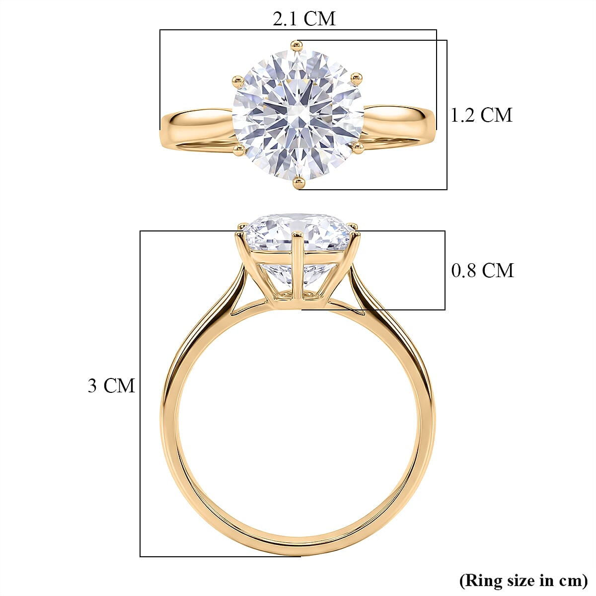 9K Yellow Gold GRA Certified VVS1-D Moissanite Solitaire Ring 3.50 Ct.