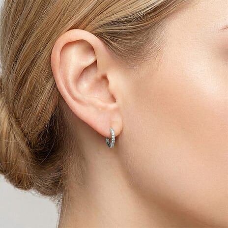 D'Joy Moissanite Hoop Earrings  in Rhodium Overlay Sterling Silver