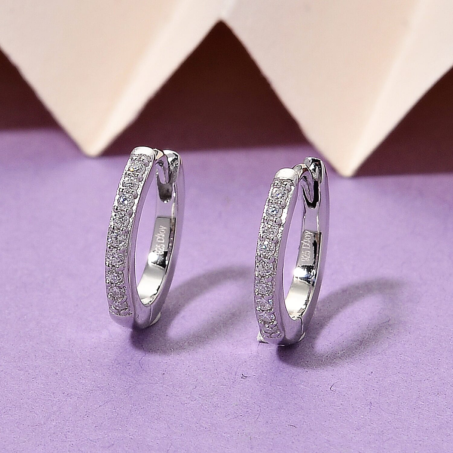 D'Joy Moissanite Hoop Earrings  in Rhodium Overlay Sterling Silver