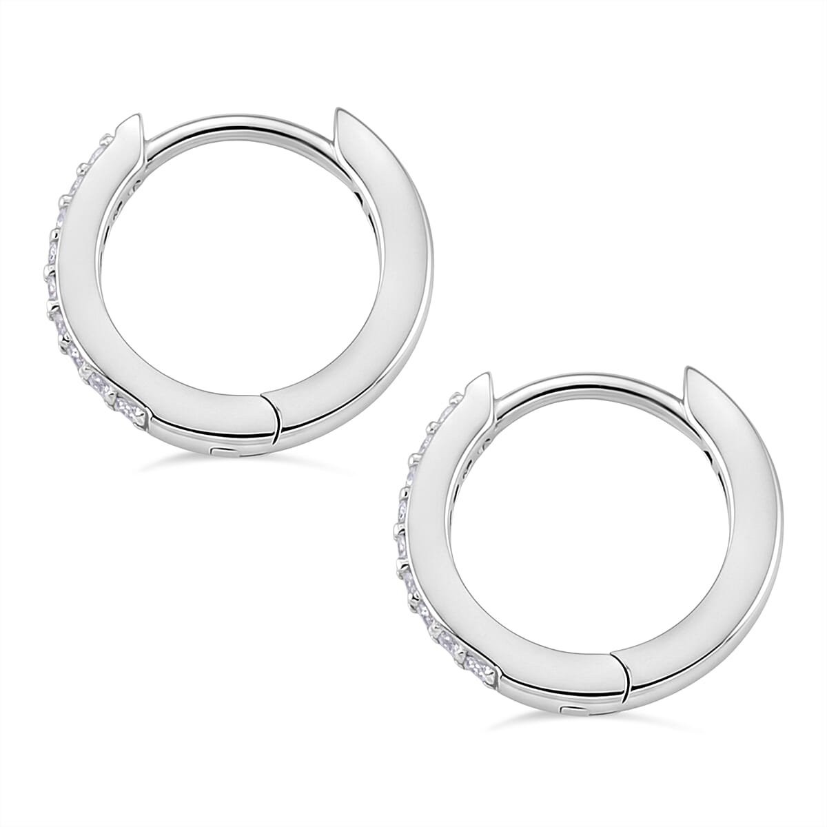 D'Joy Moissanite Hoop Earrings  in Rhodium Overlay Sterling Silver