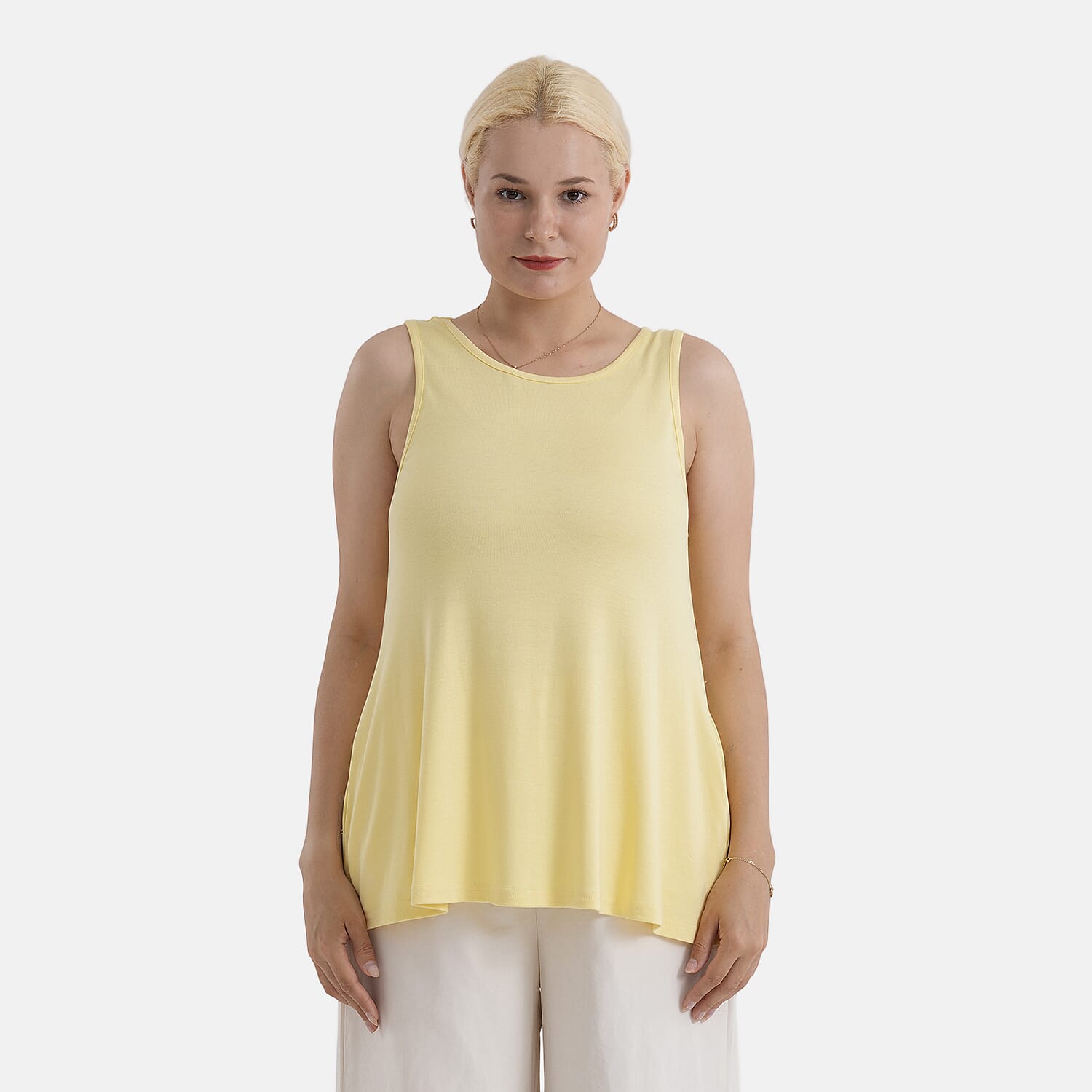 StyledBy Sleeveless Round-neck Blouse with Side Pockets (One Size) - Yellow