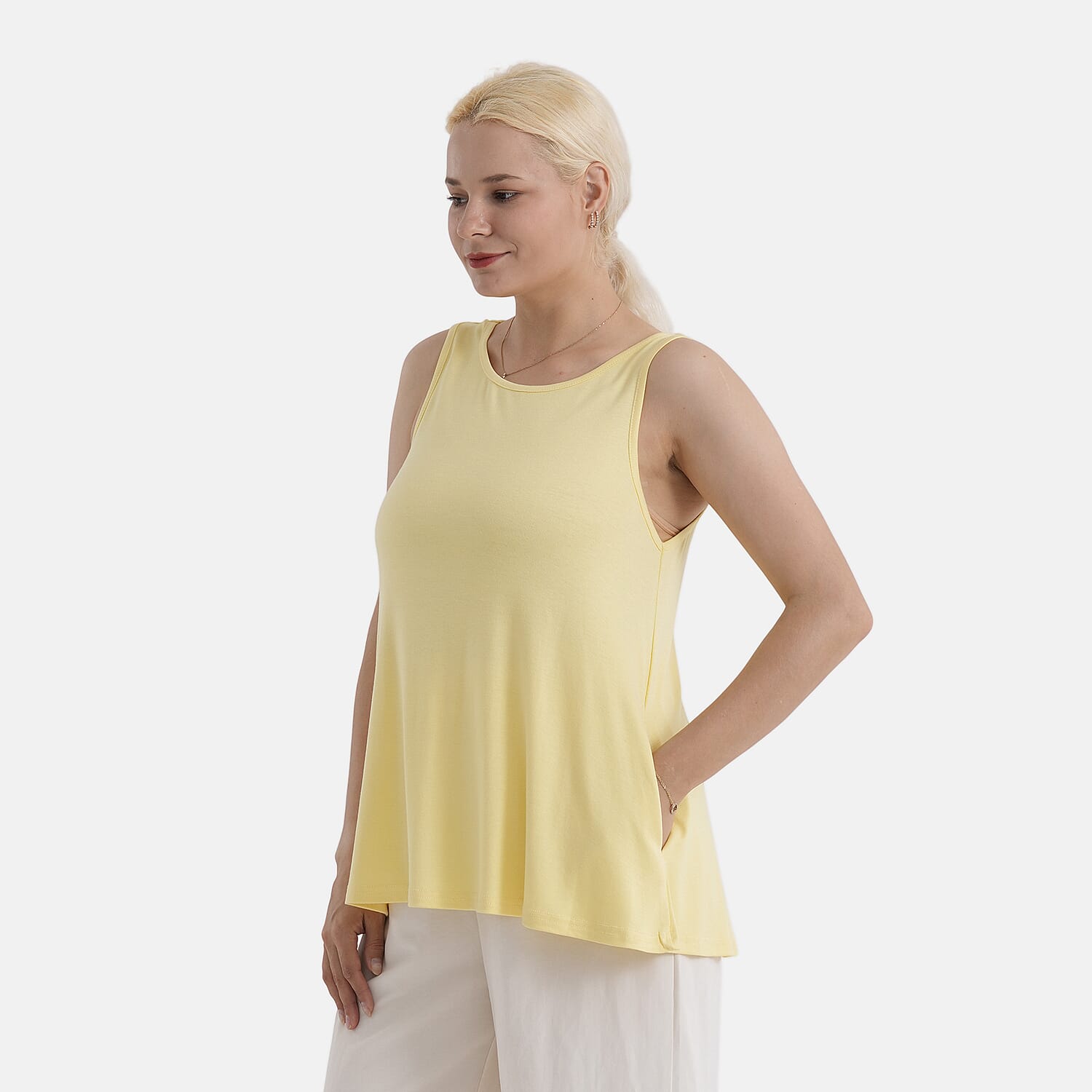 StyledBy Sleeveless Round-neck Blouse with Side Pockets (One Size) - Yellow