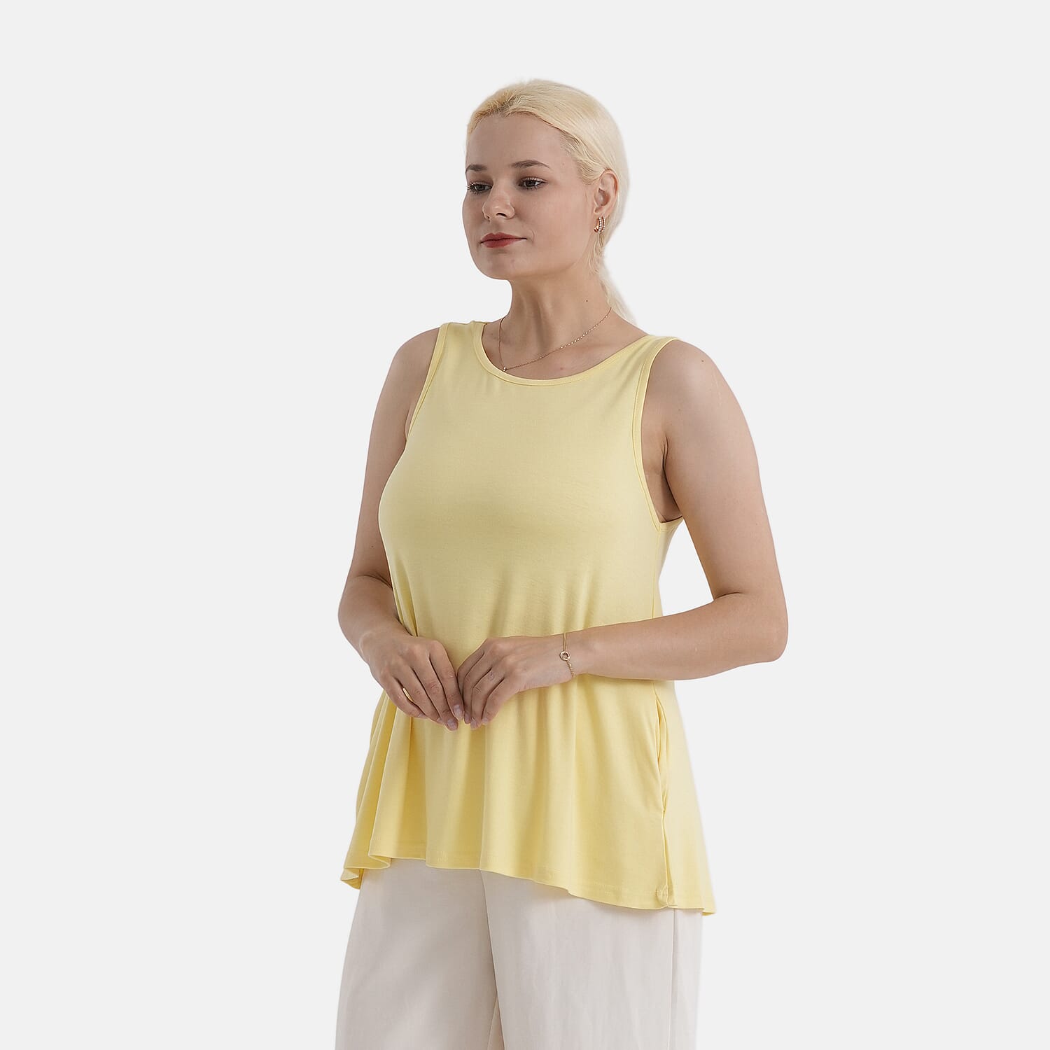 StyledBy Sleeveless Round-neck Blouse with Side Pockets (One Size) - Yellow