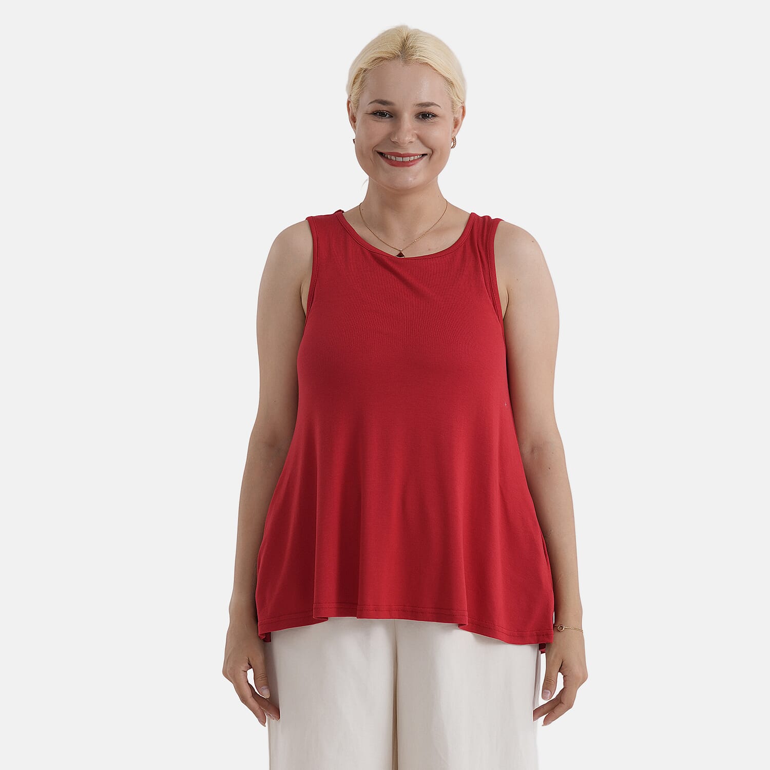 Styled by Round Neck Sleeveless Blouse (One Size) - Red