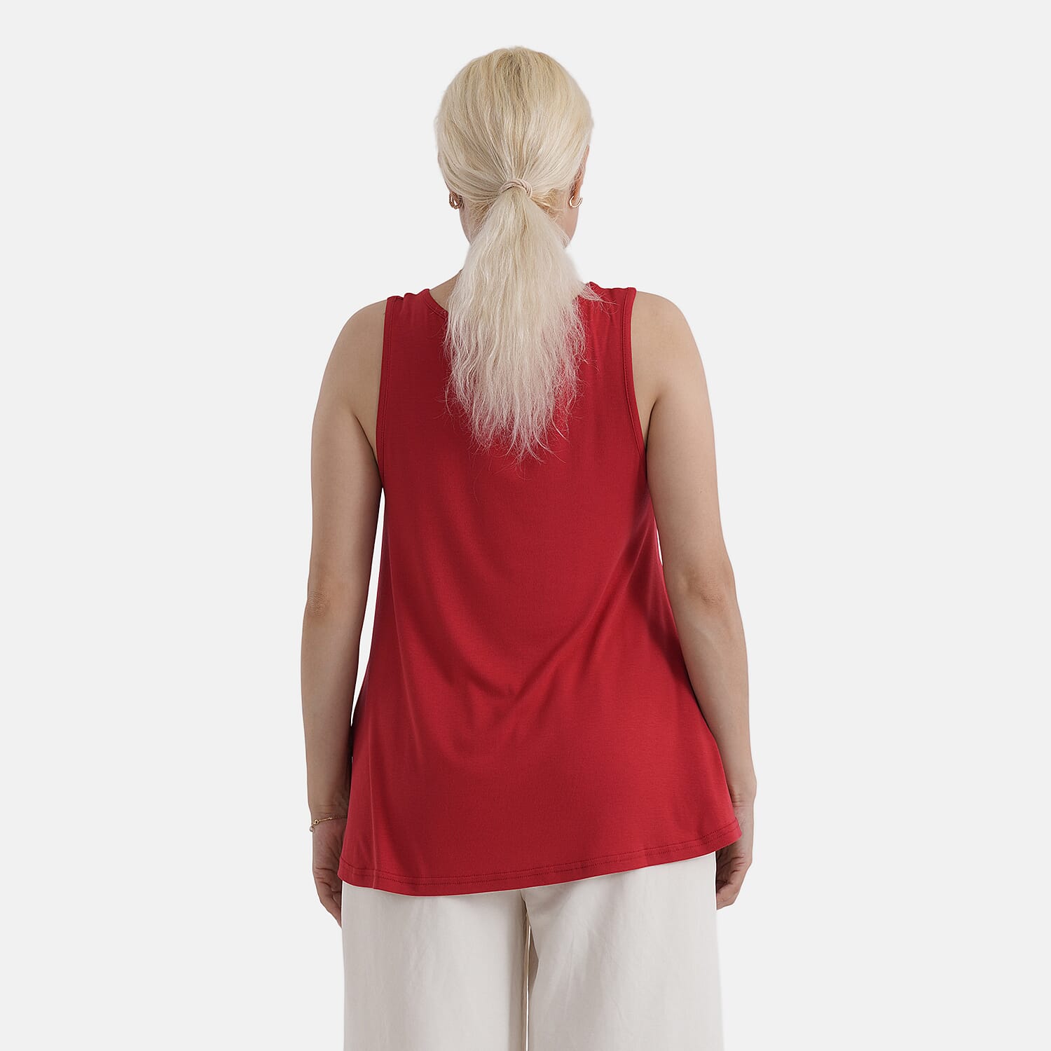 Styled by Round Neck Sleeveless Blouse (One Size) - Red