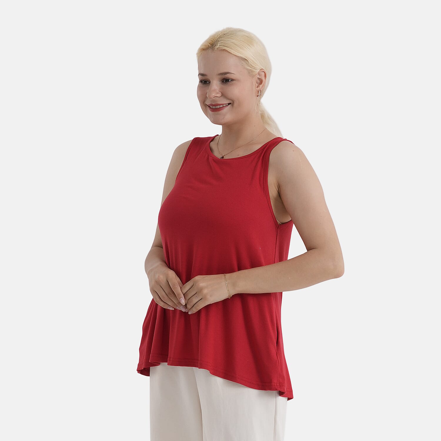 Styled by Round Neck Sleeveless Blouse (One Size) - Red