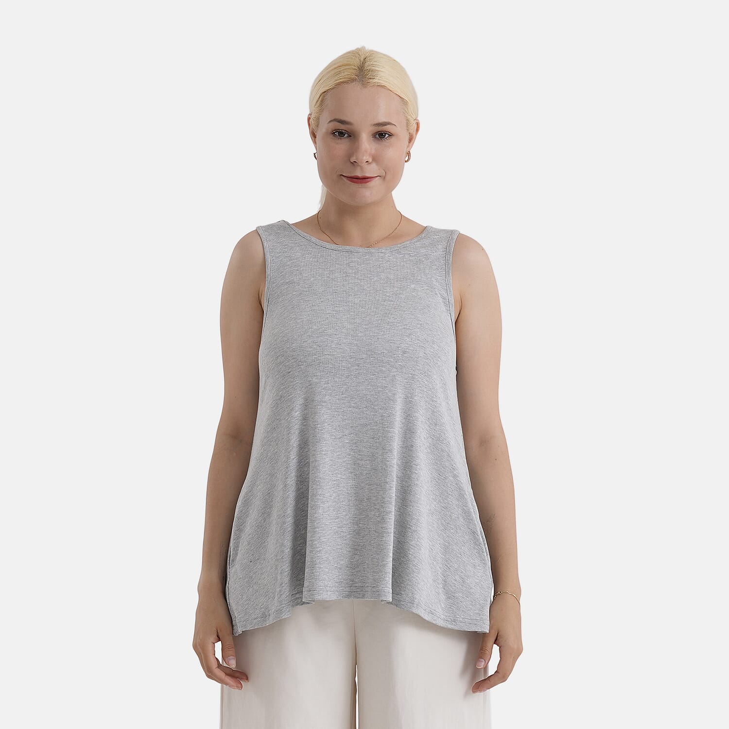 Styled by Round Neck Sleeveless Blouse (One Size) - Grey