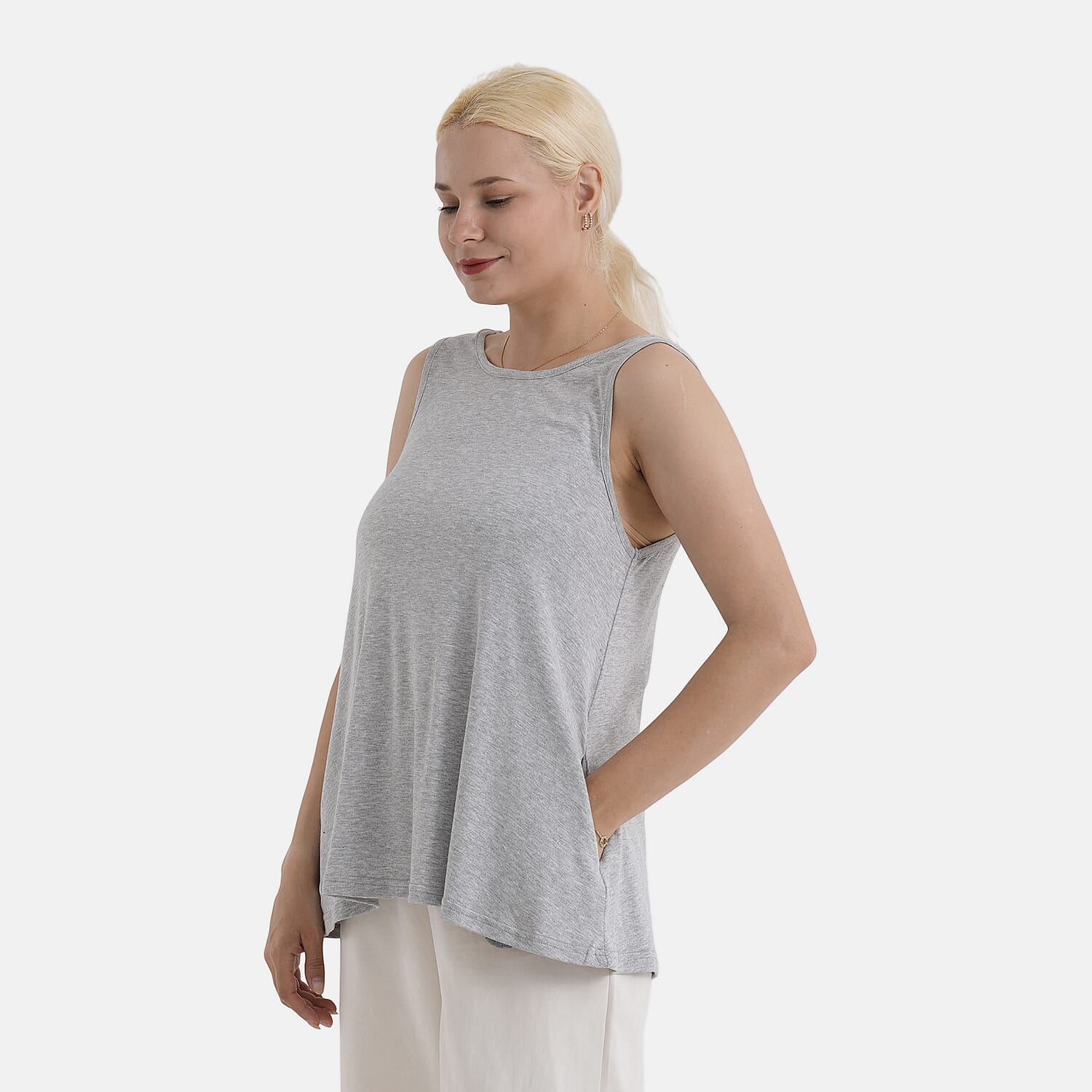 Styled by Round Neck Sleeveless Blouse (One Size) - Grey