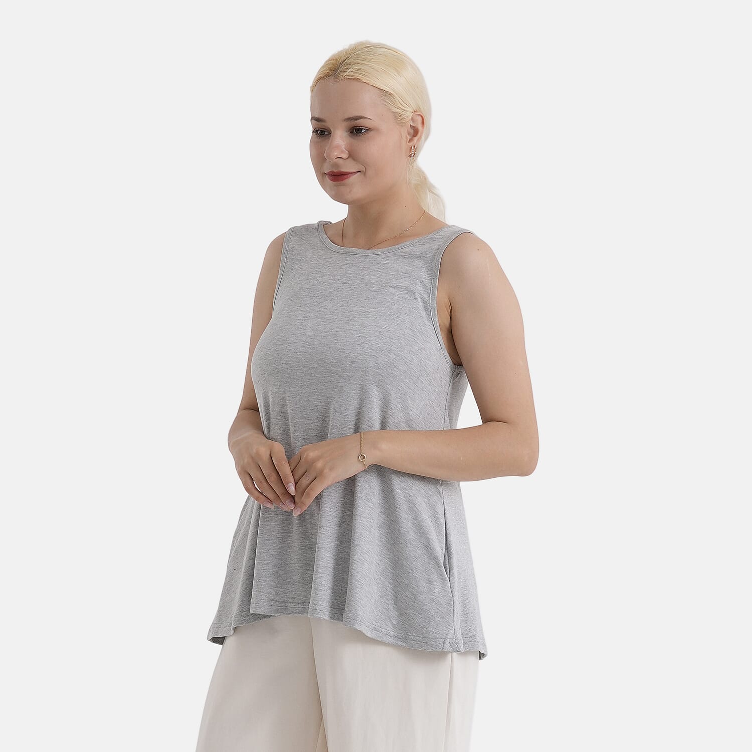 Styled by Round Neck Sleeveless Blouse (One Size) - Grey