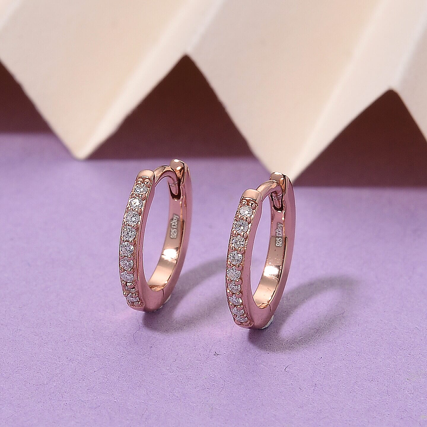 D'Joy Moissanite Hoop Earrings  in Rose Gold Plated Sterling Silver