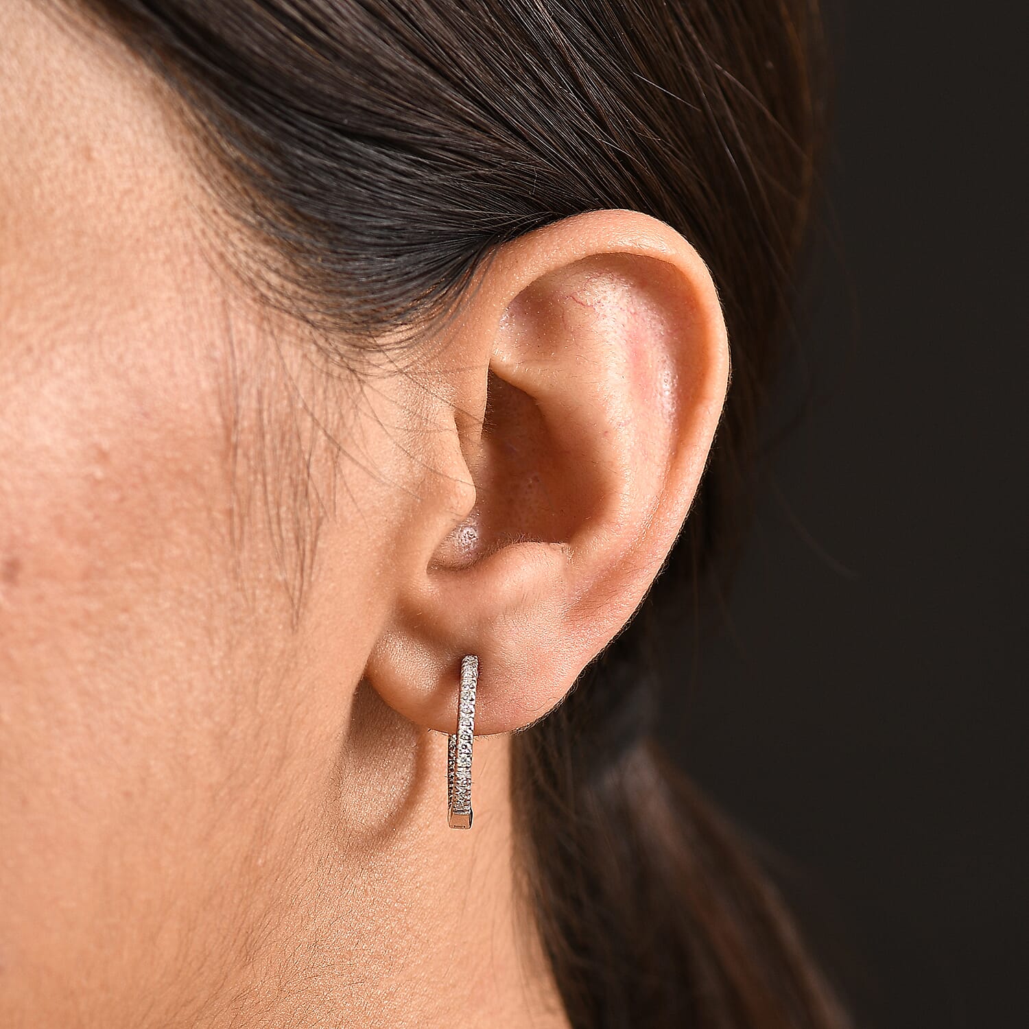 D'Joy Moissanite Full Hoop Earring in Platinum Overlay Sterling Silver