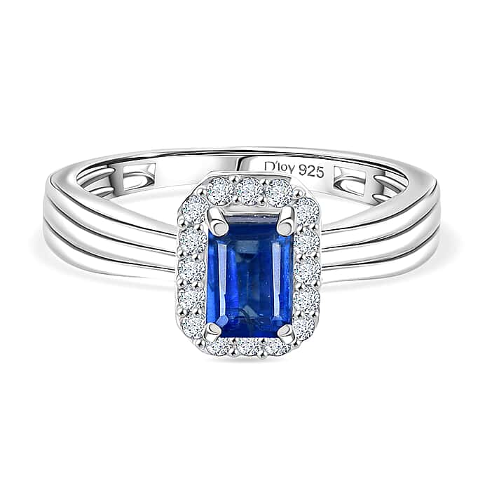 D'Joy AAA Kyanite, White Zircon Halo Ring in Platinum Overlay Sterling Silver 0.95 Ct.