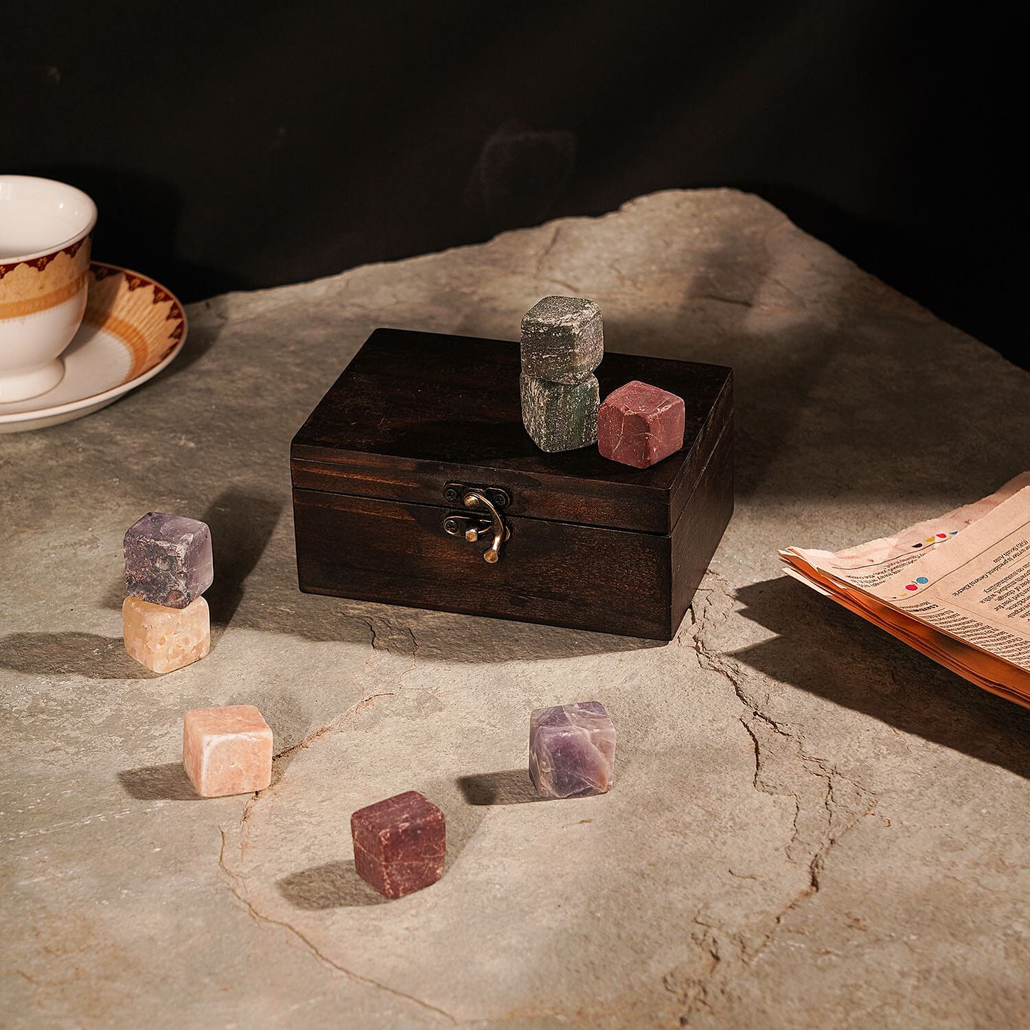 Set of 8 - Whisky Cooling Stone Set in Wooden Box - Multi