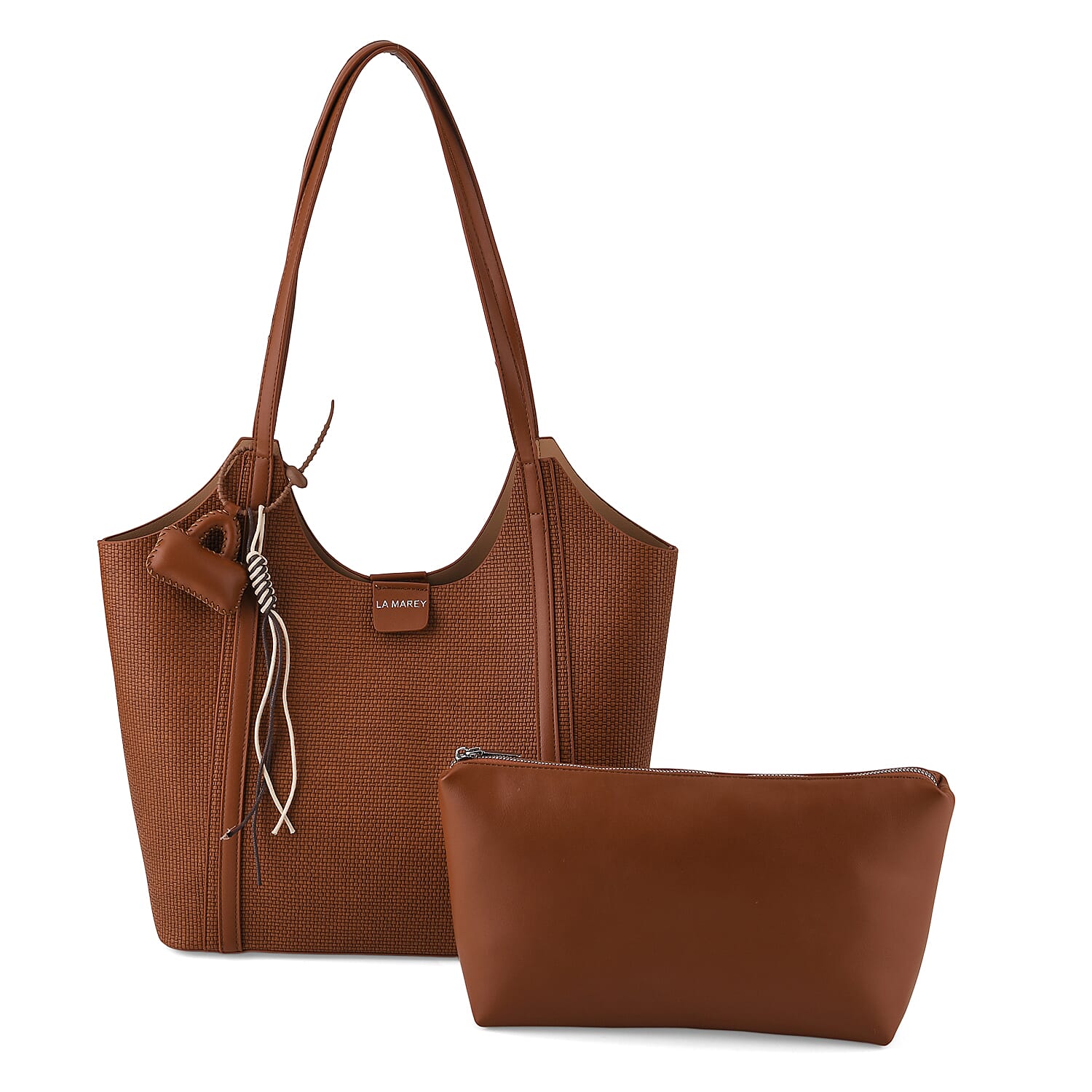 La Marey Designer Inspired Sculptured Handle Tote With Inside Pouch - Red
