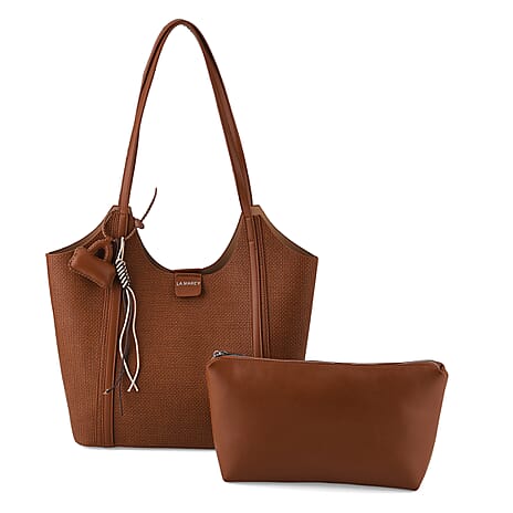 La Marey Designer Inspired Sculptured Handle Tote With Inside Pouch - Red