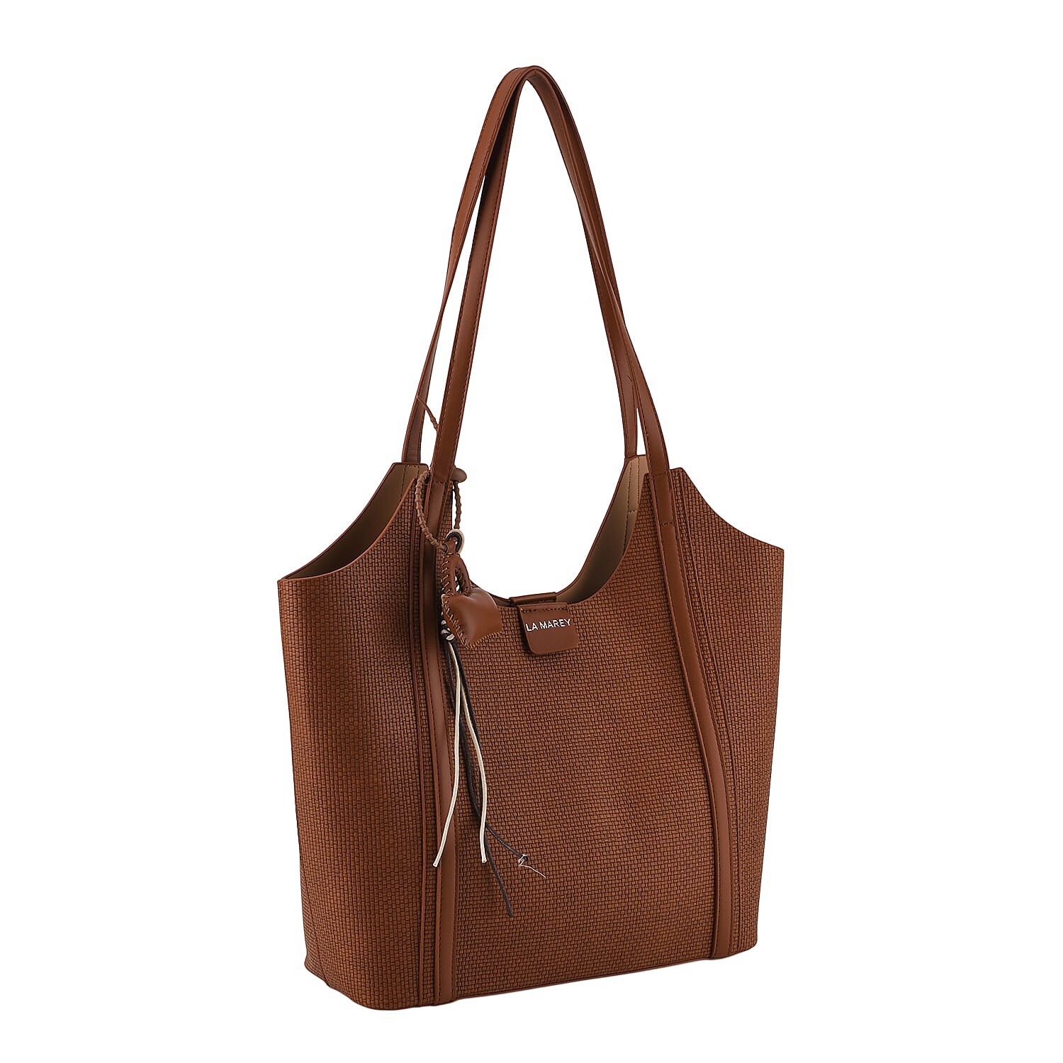 La Marey Designer Inspired Sculptured Handle Tote With Inside Pouch - Red