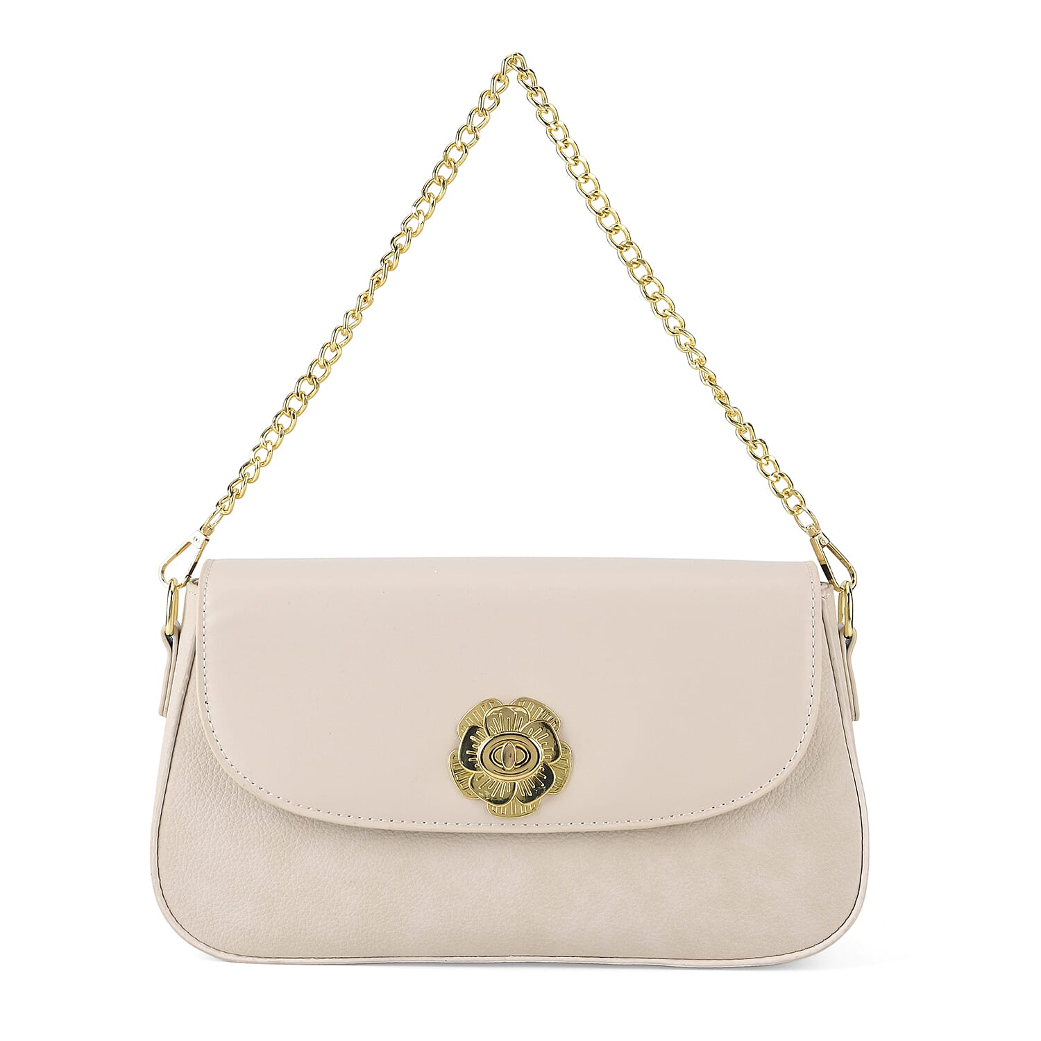Designer Inspired - Convertible Clutch & Baguette Shoulder Bag with Chain Strap - Off White