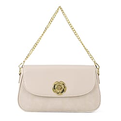 Designer Inspired - Convertible Clutch & Baguette Shoulder Bag with Chain Strap - Off White