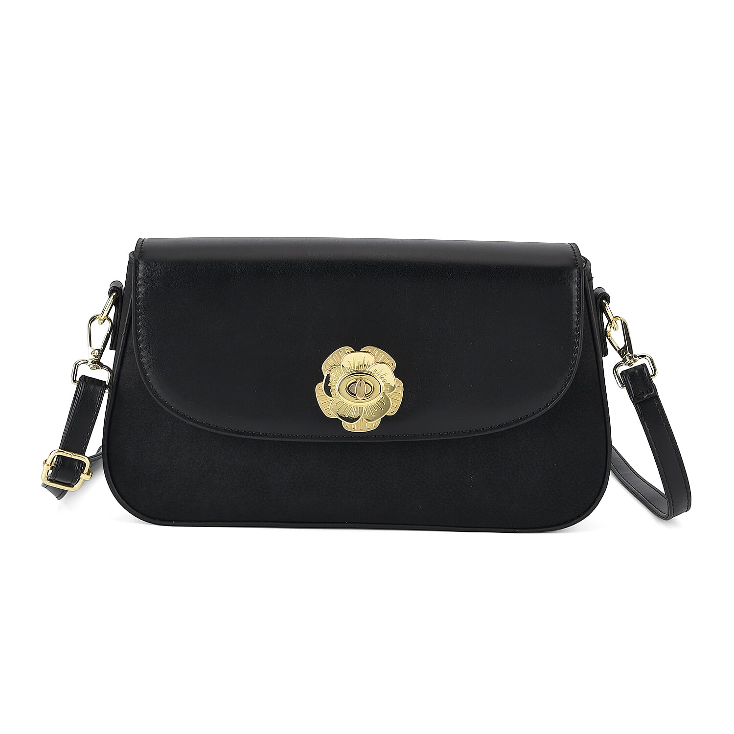 Designer Inspired - Convertible Clutch & Baguette Shoulder Bag with Chain Strap - Black