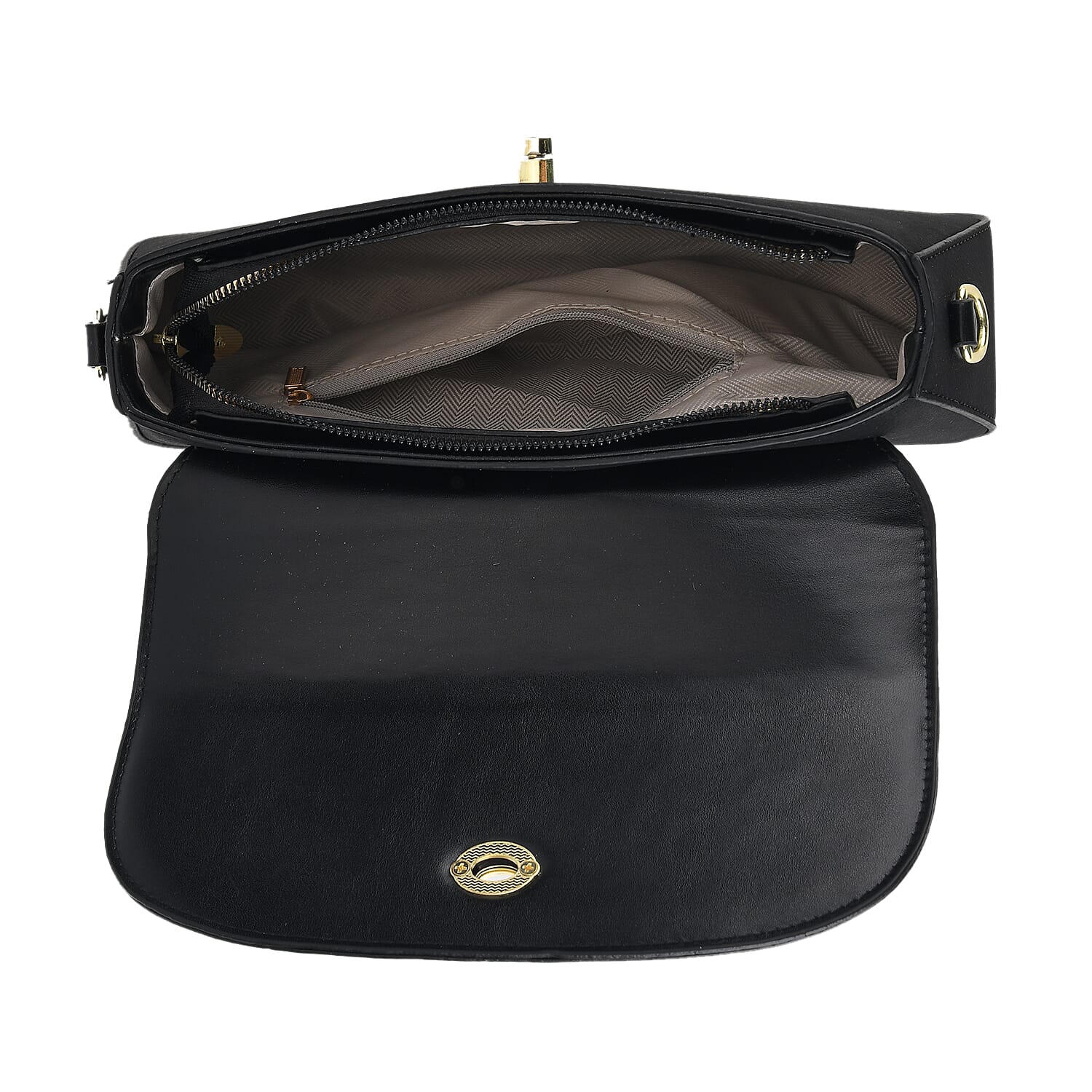 Designer Inspired - Convertible Clutch & Baguette Shoulder Bag with Chain Strap - Black