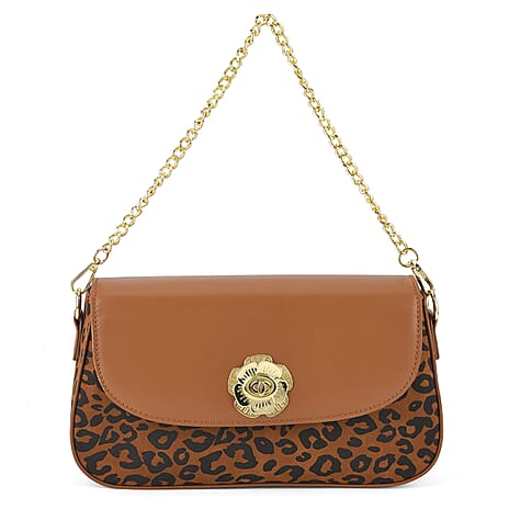 Designer Inspired - Convertible Clutch & Baguette Shoulder Bag with Chain Strap - Light Brown